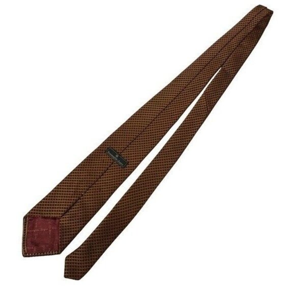 Ermenegildo Zegna Italian Silk Neck Tie Checkered Stripe Print 58" Long Red Gold - Picture 2 of 9